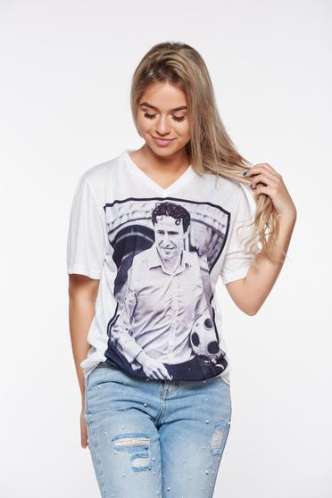 Tricou Ana Radu alb casual cu croi larg din bumbac