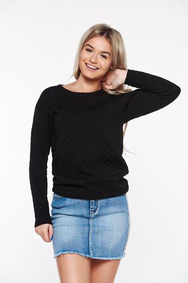 Pulover Top Secret negru casual cu croi larg din material usor elastic