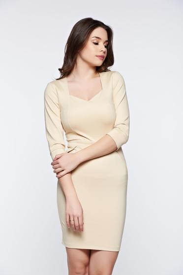 Rochie PrettyGirl crem office tip creion cu decolteu in v