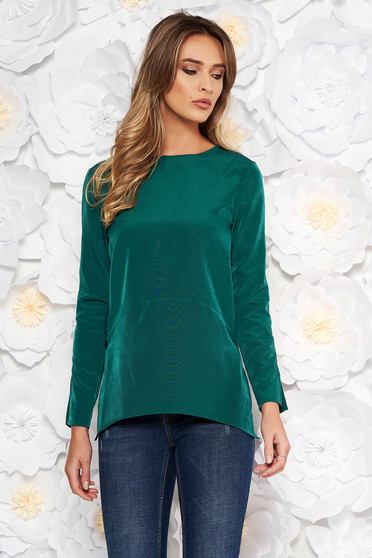 Bluza dama Artista verde-inchis eleganta cu croi larg din material fin la atingere cu spatele gol