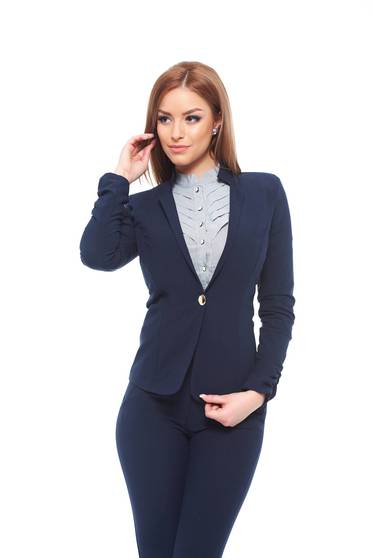 Sacou Fofy albastru-inchis office cambrat din material neelastic captusit pe interior