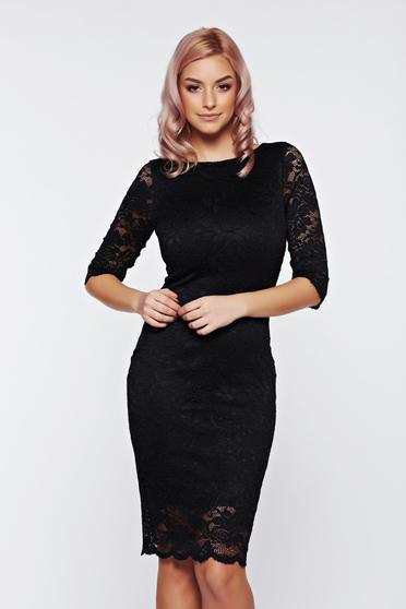 poze cu Rochie StarShinerS neagra de seara tip creion din dantela
