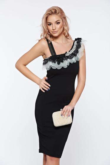 Rochie StarShinerS neagra de ocazie tip creion pe umar