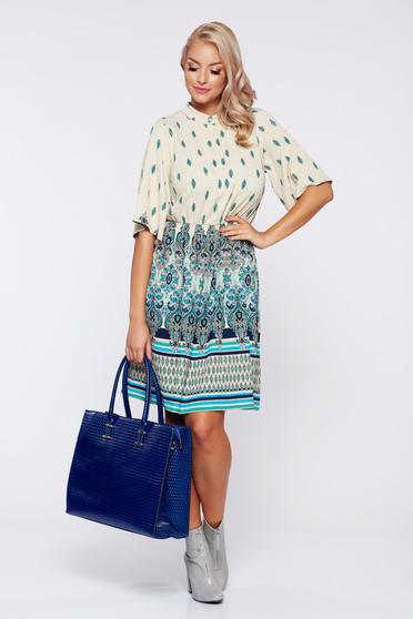 Rochie PrettyGirl crem de zi in clos cu maneci trei-sferturi