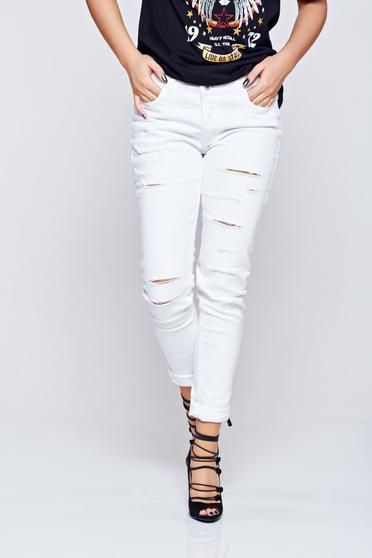 Blugi Top Secret albe casual din bumbac cu rupturi