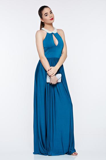 Rochie Artista turcoaz de ocazie din material elastic captusita pe interior