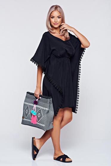 Rochie StarShinerS neagra de plaja cu croi larg cu elastic in talie