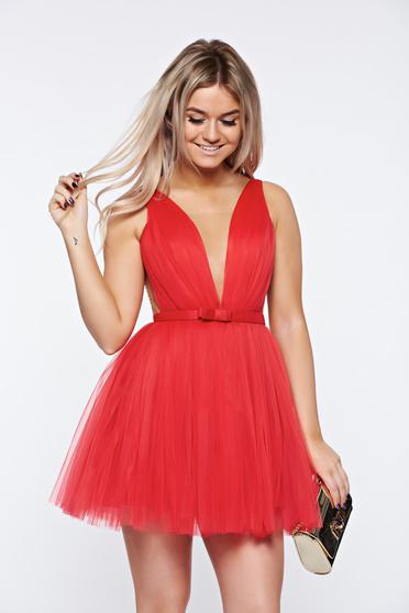 Rochie Ana Radu rosie de lux in clos din tul cu spatele decupat
