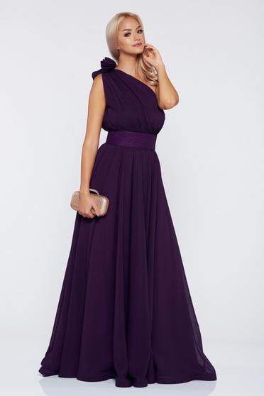 Rochie Ana Radu mov de lux pe umar din voal accesorizata cu cordon