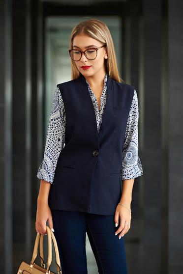 Vesta PrettyGirl albastru-inchis office cu buzunare captusita pe interior
