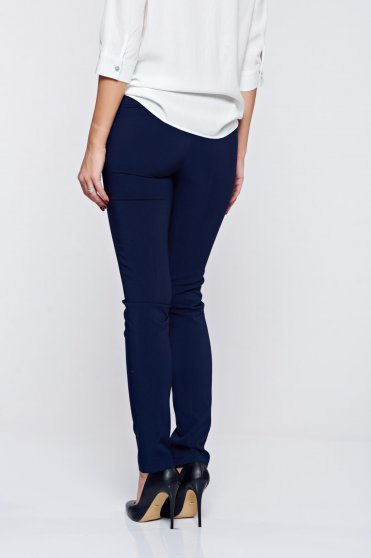 Pantaloni LaDonna albastru-inchis office conici cu buzunare