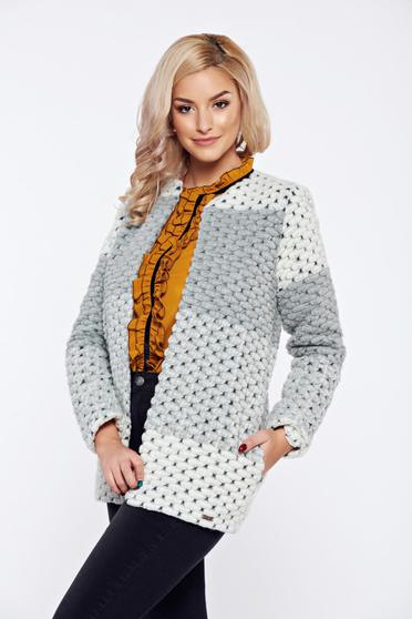 Cardigan gri casual tricotat material gros
