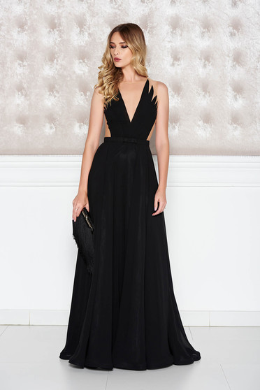 Rochie Ana Radu neagra de lux din voal captusita pe interior cu decolteu in v