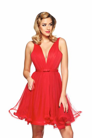 Rochie Ana Radu rosie de lux in clos din tul cu decolteu