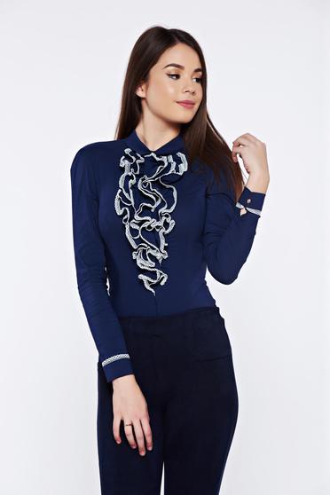Body Fofy albastru-inchis office elegant bumbac usor elastic