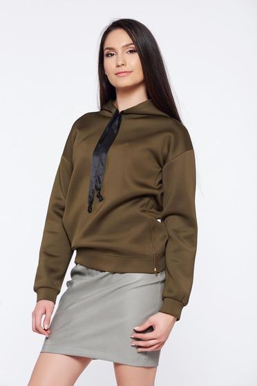 poze cu Hanorac PrettyGirl khaki casual accesorizat cu fermoar