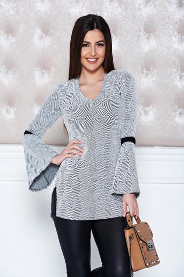 Pulover StarShinerS negru casual cu croi larg cu maneci clopot din material tricotat