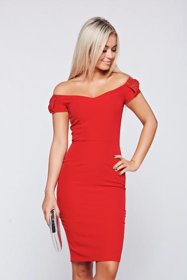 Rochie StarShinerS rosie de ocazie tip creion cu decolteu