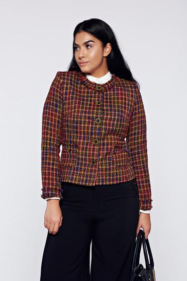 Sacou LaDonna maro office din material gros in carouri