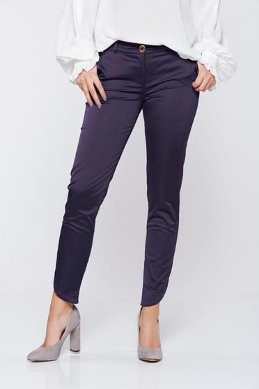 Pantaloni PrettyGirl albastru-inchis office cu talie medie cu buzunare
