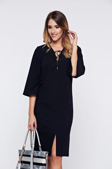 Rochie PrettyGirl neagra eleganta tip creion accesorizata cu snur