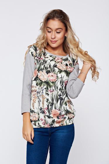 Bluza dama casual Top Secret gri cu imprimeuri florale