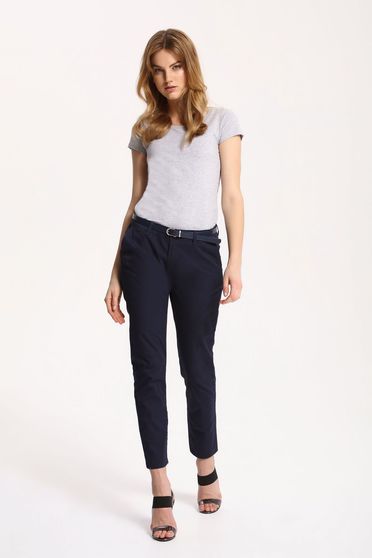Pantaloni Top Secret albastru-inchis office cu accesoriu tip curea