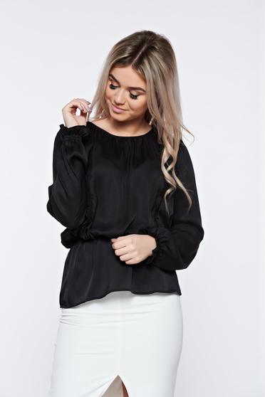 Bluza dama PrettyGirl neagra eleganta cu elastic in talie