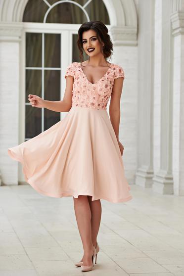 Rochie de ocazie piersica StarShinerS cu maneca scurta in clos