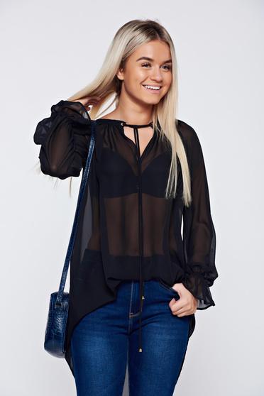 Bluza dama PrettyGirl neagra eleganta cu croi larg din voal