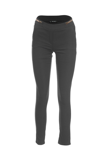 Pantaloni Fofy negri office cu talie medie din material elastic si fin