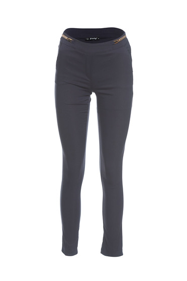 Pantaloni Fofy albastri-inchis office cu talie medie din material elastic si fin