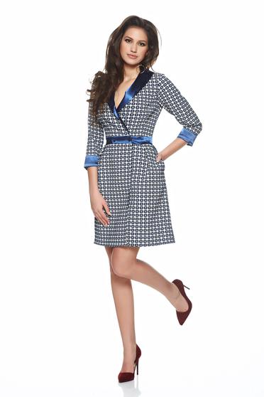 Rochie Artista albastra-inchis eleganta din material elastic cu buzunare si decolteu