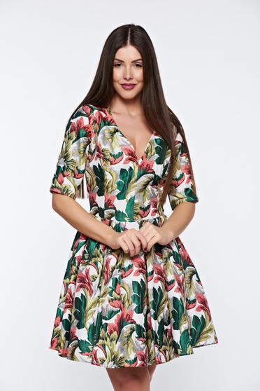 Rochie Artista verde eleganta din jaquard captusita pe interior cu decolteu in v
