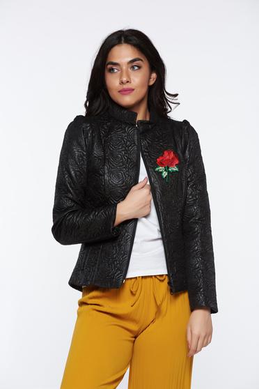 Geaca Artista neagra casual brodata cu buzunare captusita pe interior