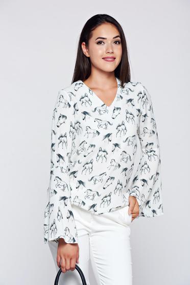 Bluza dama PrettyGirl alba cu croi larg cu maneci clopot