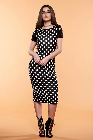 Rochie de zi neagra StarShinerS cu imprimeuri cu buline