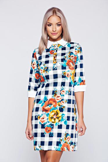 Rochie LaDonna albastra cu croi larg cu guler ascutit