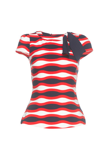 Bluza dama rosie Fofy office cu maneci scurte din material usor elastic cu fundita