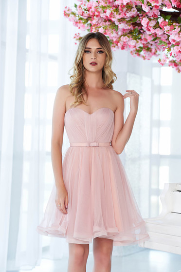 Rochie Ana Radu rosa de lux tip corset din tul cu bust buretat