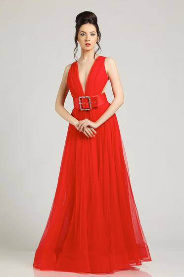 Rochie Ana Radu rosie de lux in clos din tul cu spatele gol
