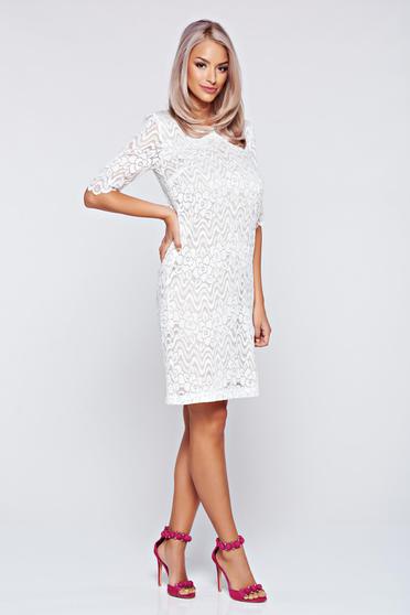 Rochie StarShinerS alba eleganta din dantela captusita pe interior