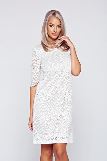 Rochie StarShinerS alba eleganta din dantela captusita pe interior