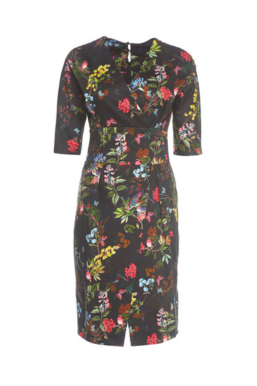 Rochie PrettyGirl neagra de zi petrecuta cu imprimeu floral
