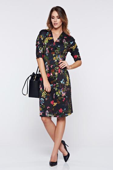 poze cu Rochie PrettyGirl neagra de zi petrecuta cu imprimeu floral