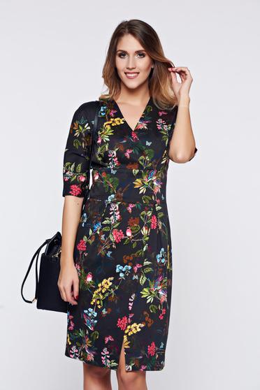 poze cu Rochie PrettyGirl neagra de zi petrecuta cu imprimeu floral