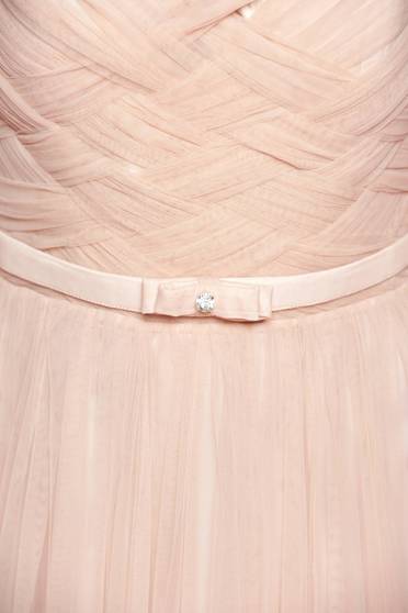 poze cu Rochie Ana Radu piersica de seara cu bretele accesorizata cu cordon