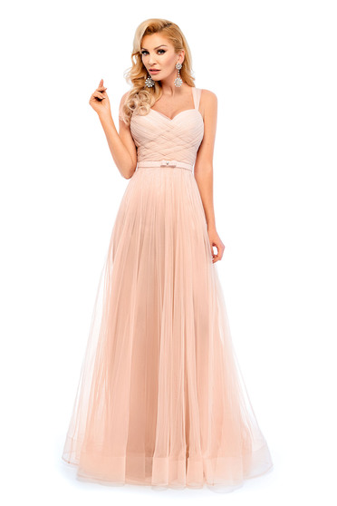 poze cu Rochie Ana Radu piersica de seara cu bretele accesorizata cu cordon