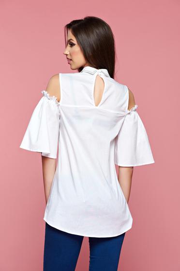 Camasa dama cu umeri decupati LaDonna alba cu insertii de broderie