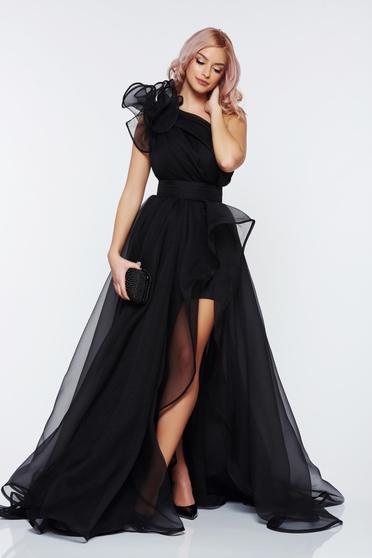 Rochie Ana Radu neagra de lux asimetrica pe umar captusita pe interior